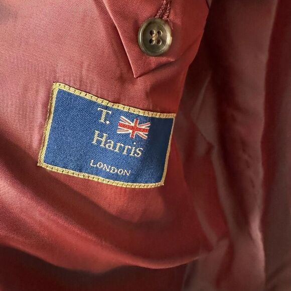 T. Harris London Tan Brown Houndstooth 100% Wool Blazer 44L - Picture 3 of 5